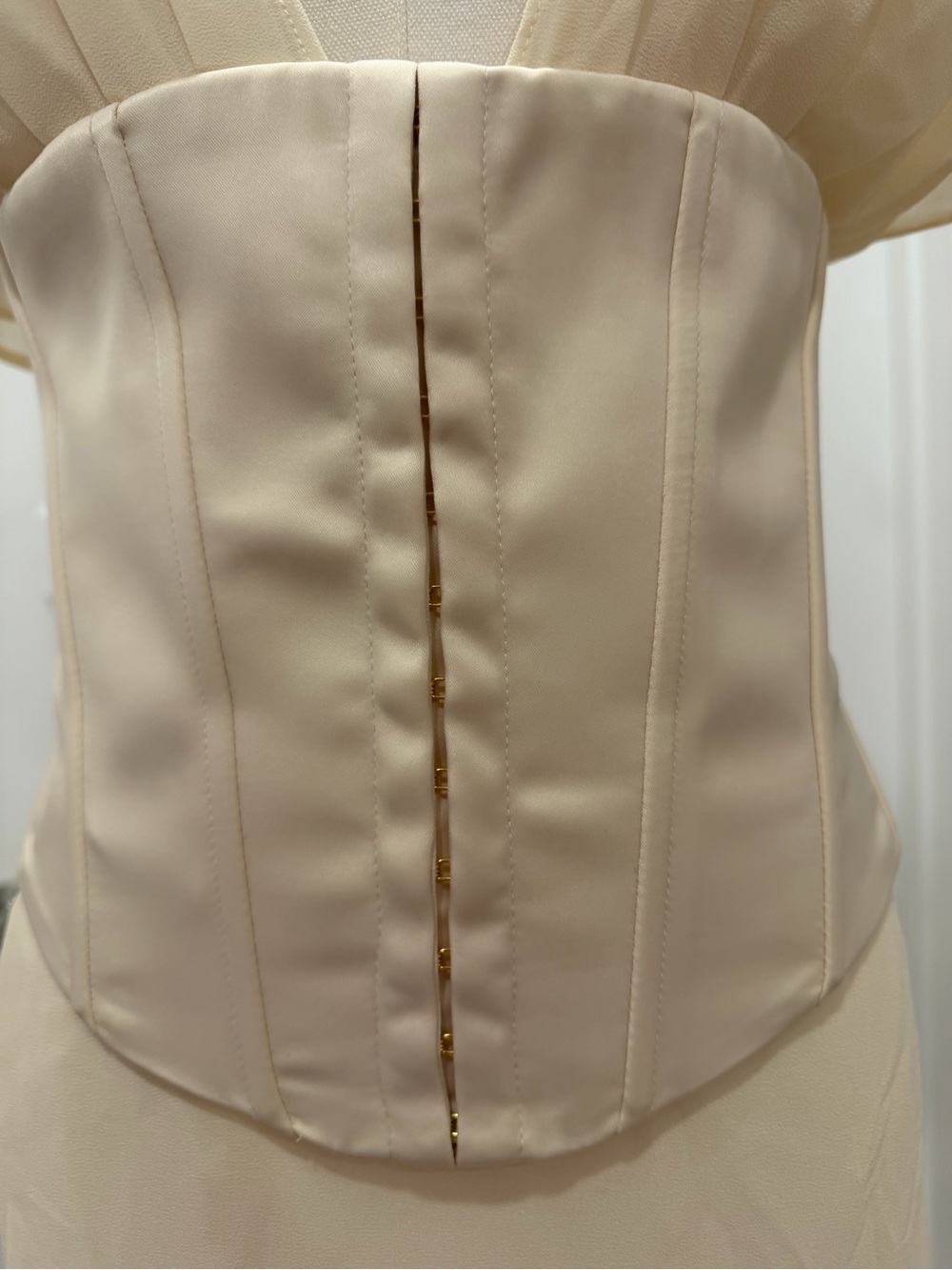 Oh Polly Cerise - Draped Corset Dress Cream Mini Dress - Picture 5 of 8